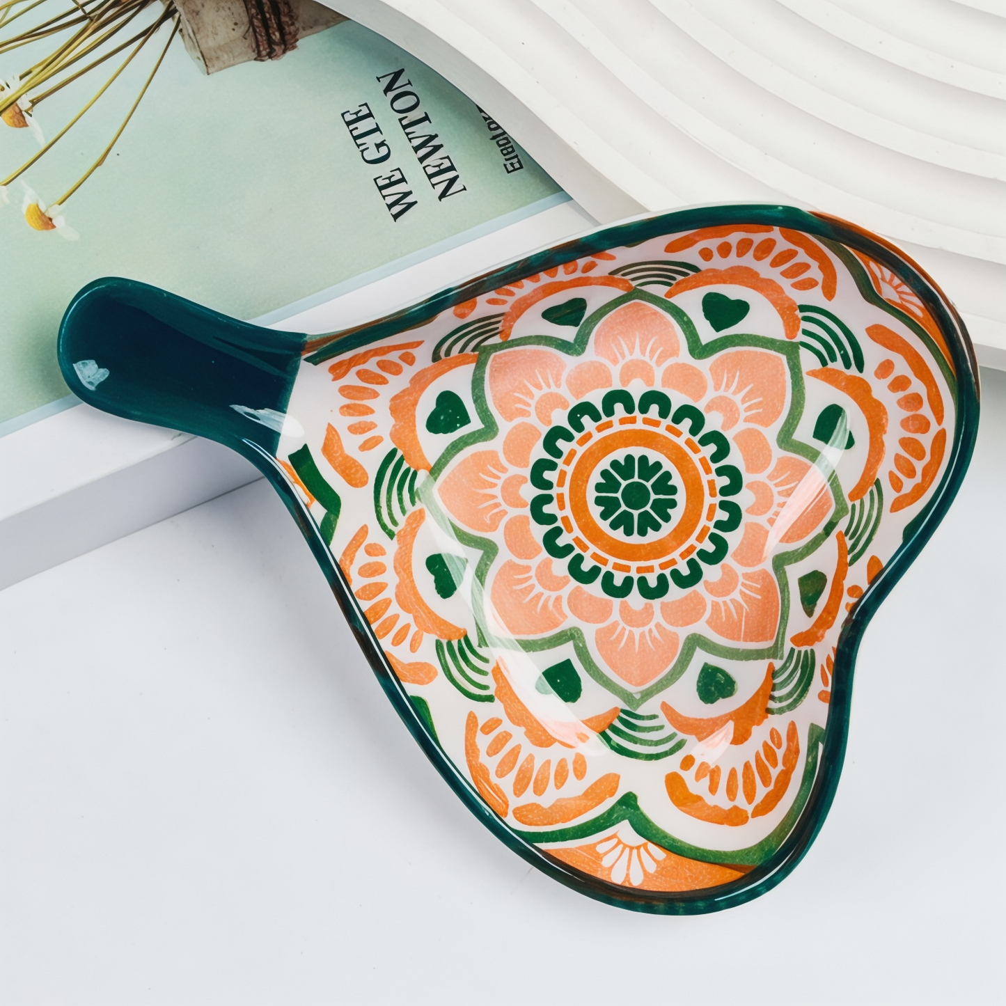 Heart shape ceramic snack plate with handle