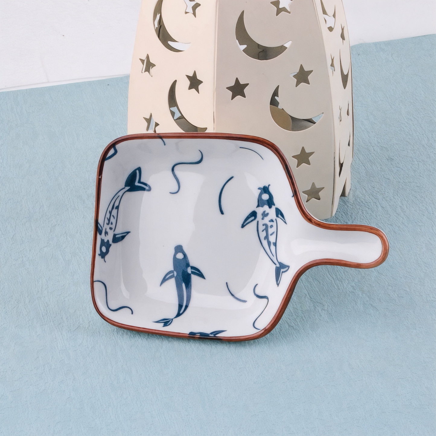 White Square shape ceramic snack plate with handle