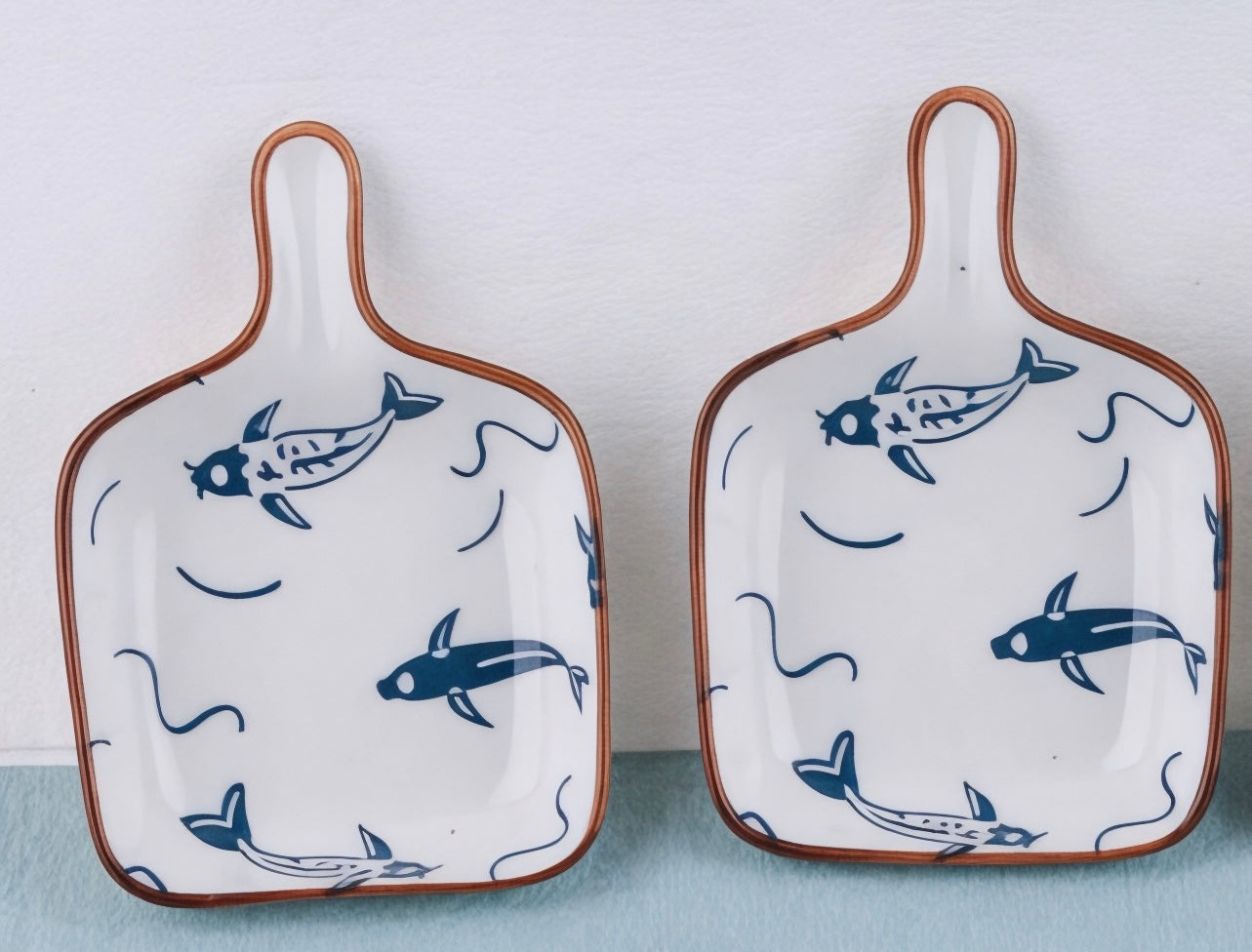 White Square shape ceramic snack plate with handle