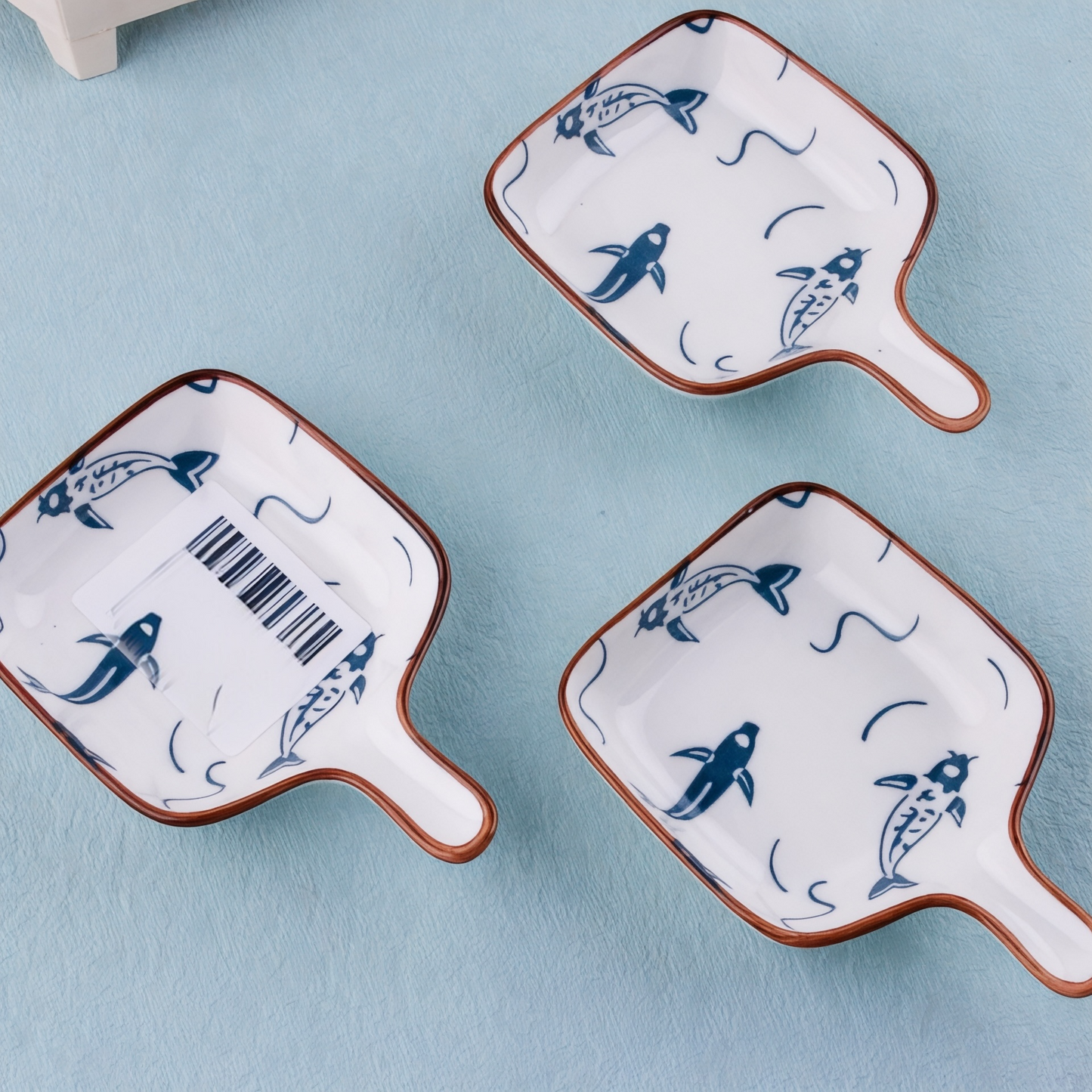 White Square shape ceramic snack plate with handle