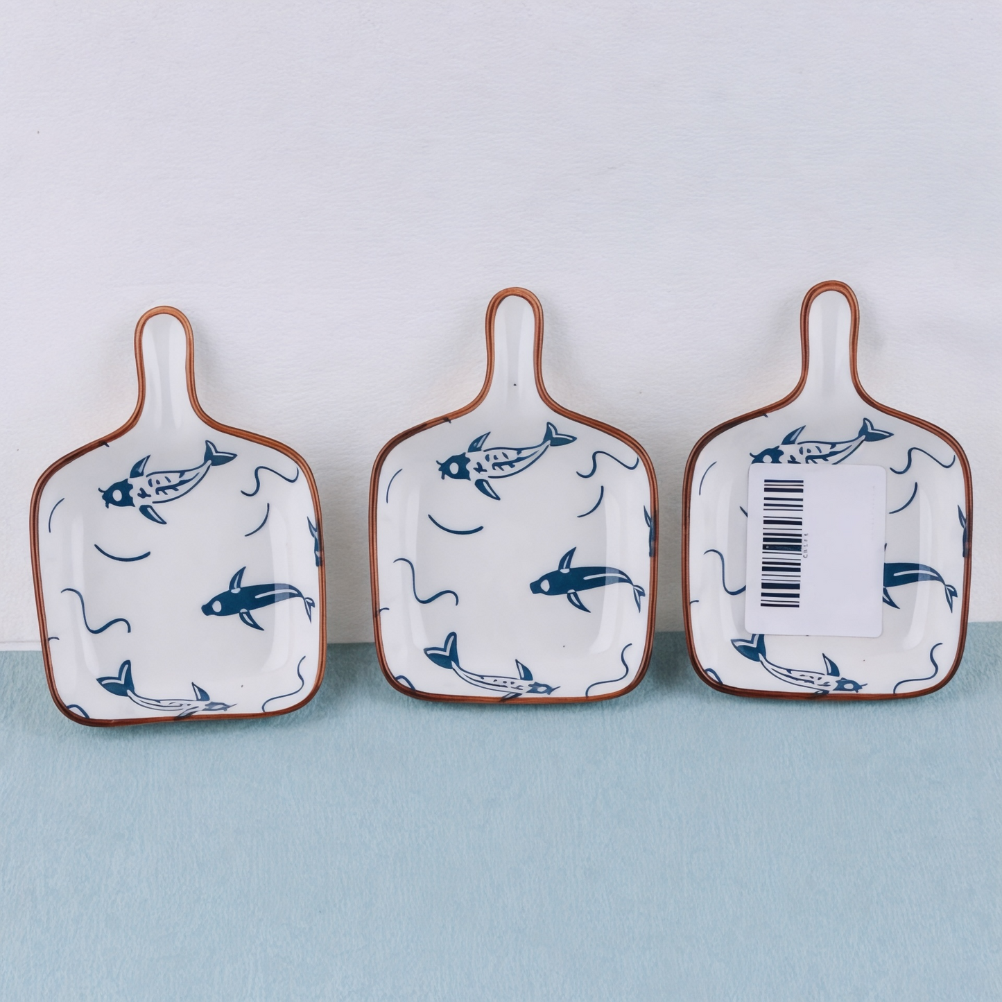 White Square shape ceramic snack plate with handle